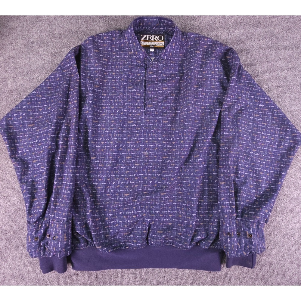 Zero Restriction Microsuede Golf Outerwear Snap Pullover Men's Large Navy‎ AOP